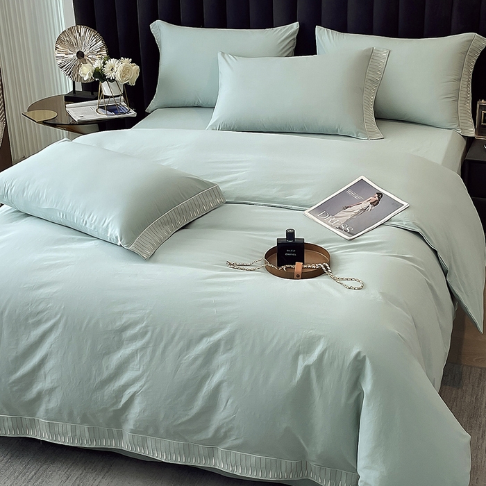 91家纺网 家纺一手货源 找家纺 拼社家纺 2026新款A类色织全棉水洗棉四件套纯棉四件套刺绣床上用品-黛妮卡系列 黛妮卡-水湖绿