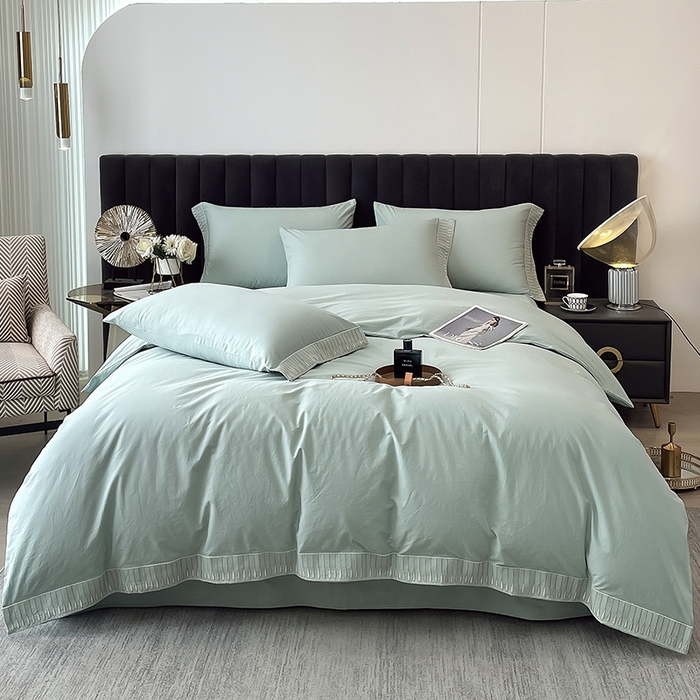 91家纺网 家纺一手货源 找家纺 拼社家纺 2026新款A类色织全棉水洗棉四件套纯棉四件套刺绣床上用品-黛妮卡系列 黛妮卡-水湖绿