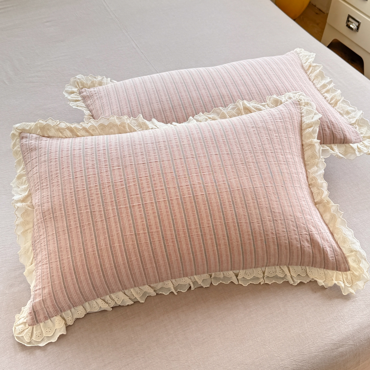 91家纺网 家纺一手货源 找家纺 仰望棉麻双层纱供应链 2026春夏新款全棉纯棉色织提花四件套-麦香麦香-粉色