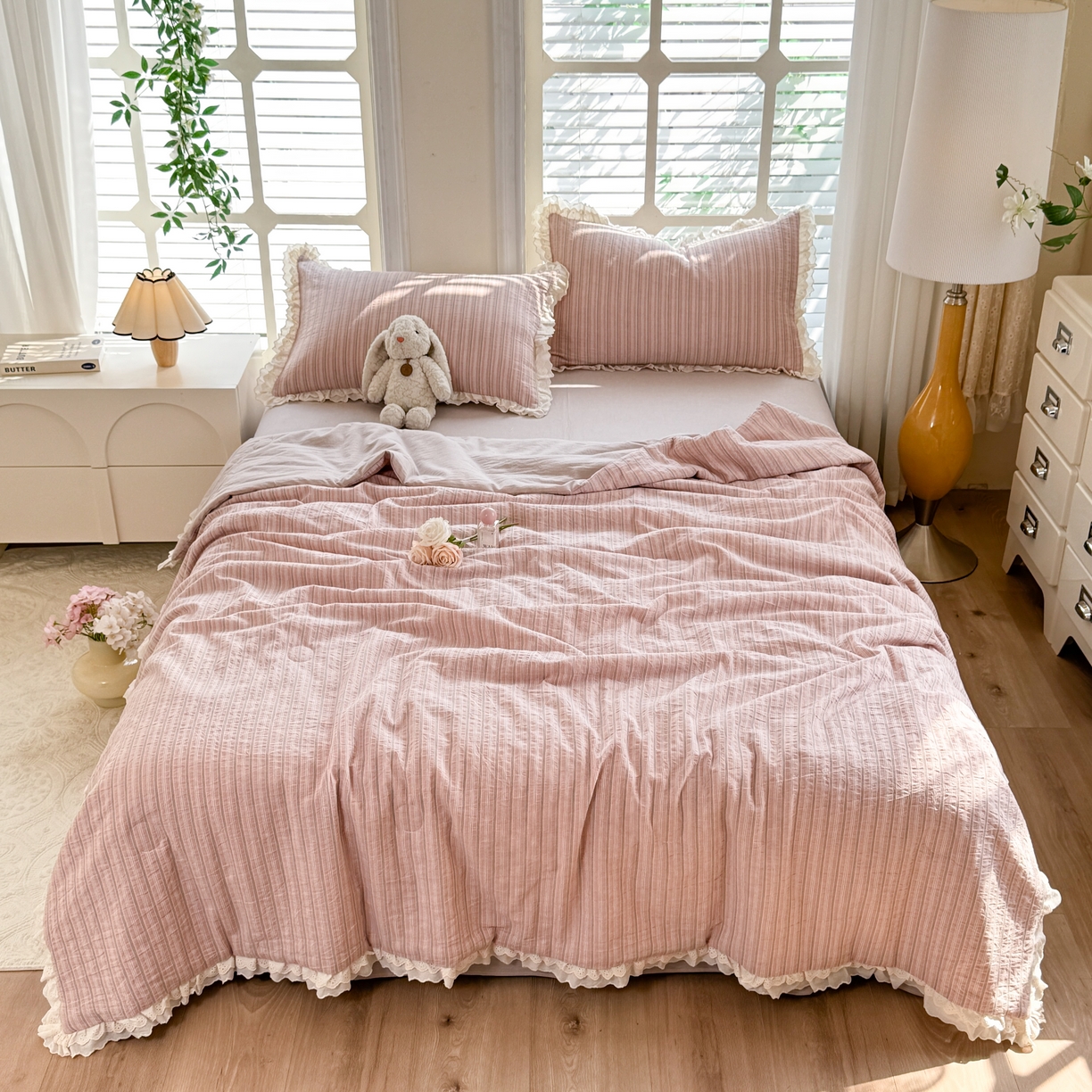 （总）仰望棉麻双层纱供应链 2026春夏新款全棉纯棉色织提花四件套-麦香