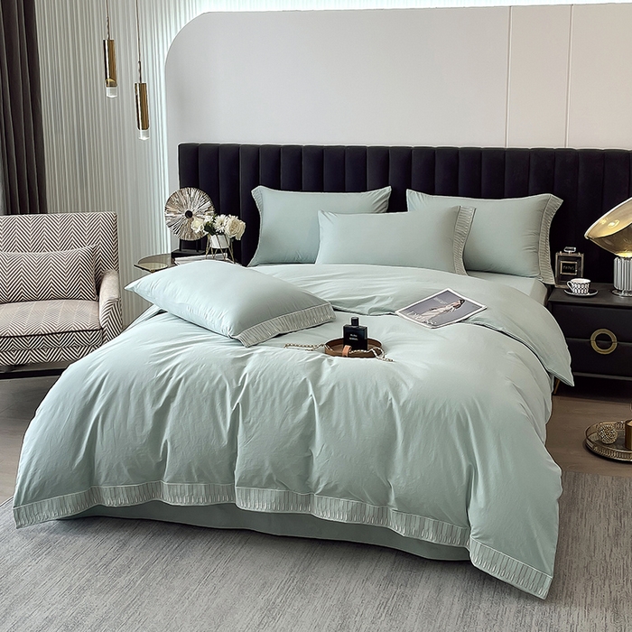 91家纺网 家纺一手货源 找家纺 拼社家纺 2026新款A类色织全棉水洗棉四件套纯棉四件套刺绣床上用品-黛妮卡系列 黛妮卡-水湖绿