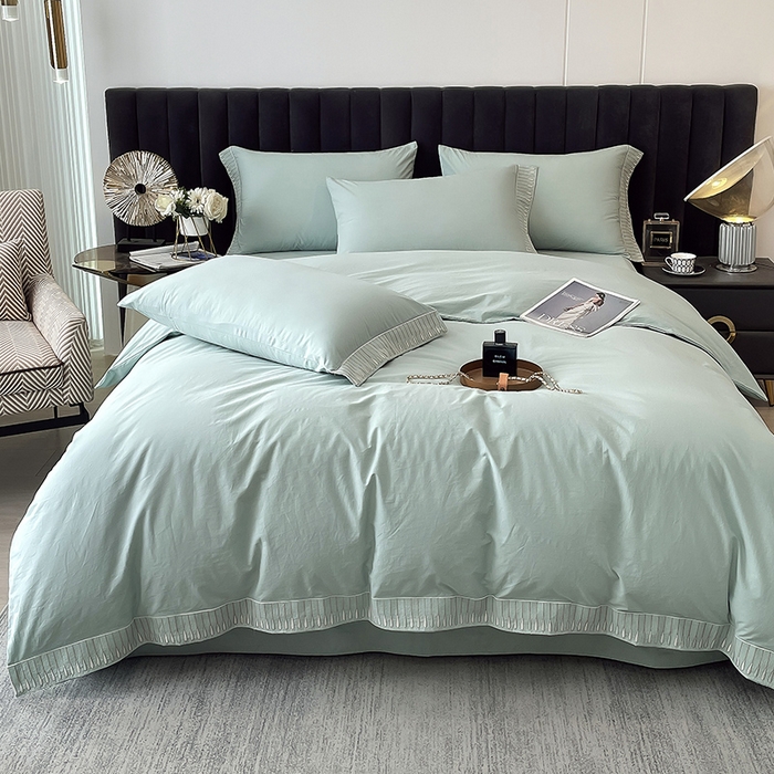 91家纺网 家纺一手货源 找家纺 拼社家纺 2026新款A类色织全棉水洗棉四件套纯棉四件套刺绣床上用品-黛妮卡系列 黛妮卡-水湖绿