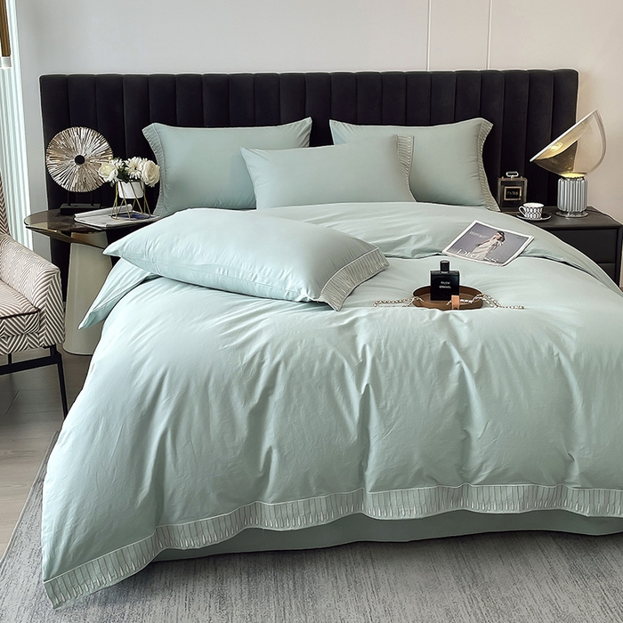 91家纺网 家纺一手货源 找家纺 拼社家纺 2026新款A类色织全棉水洗棉四件套纯棉四件套刺绣床上用品-黛妮卡系列 黛妮卡-水湖绿