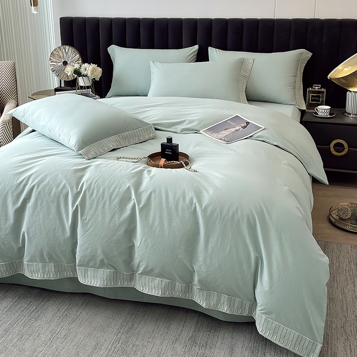 91家纺网 家纺一手货源 找家纺 拼社家纺 2026新款A类色织全棉水洗棉四件套纯棉四件套刺绣床上用品-黛妮卡系列 黛妮卡-水湖绿