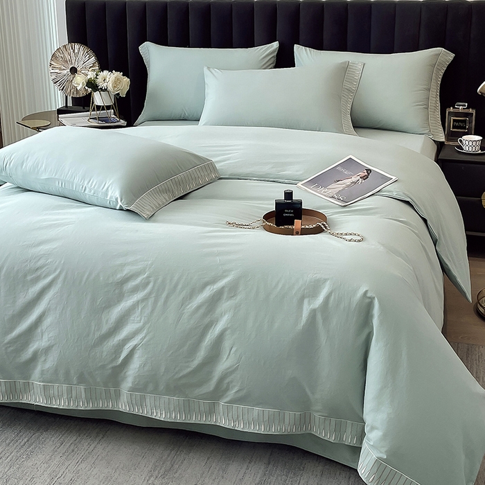 91家纺网 家纺一手货源 找家纺 拼社家纺 2026新款A类色织全棉水洗棉四件套纯棉四件套刺绣床上用品-黛妮卡系列 黛妮卡-水湖绿