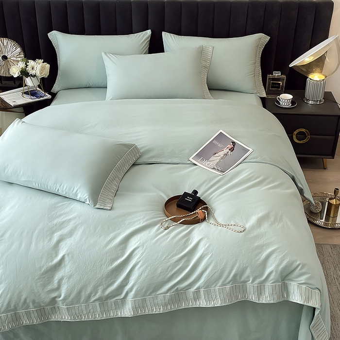 91家纺网 家纺一手货源 找家纺 拼社家纺 2026新款A类色织全棉水洗棉四件套纯棉四件套刺绣床上用品-黛妮卡系列 黛妮卡-水湖绿