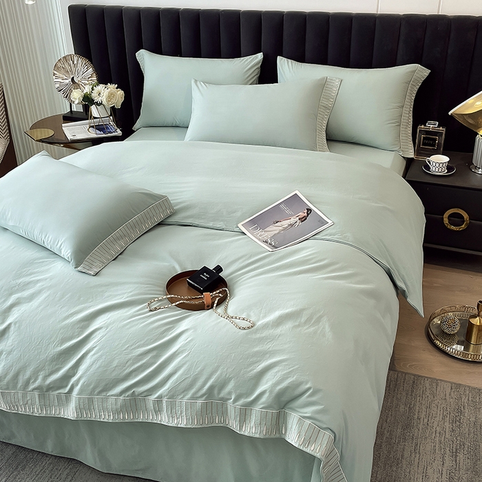 91家纺网 家纺一手货源 找家纺 拼社家纺 2026新款A类色织全棉水洗棉四件套纯棉四件套刺绣床上用品-黛妮卡系列 黛妮卡-水湖绿