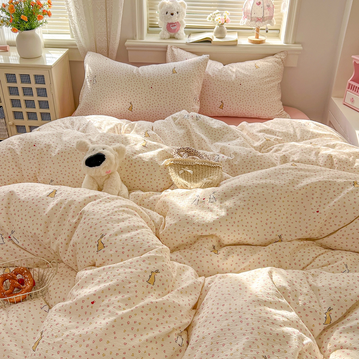 91家纺网 家纺一手货源 找家纺 （总）金梦拉家纺 2026春夏新款云感双层纱皱皱纱系列四件套