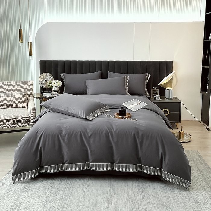 91家纺网 家纺一手货源 找家纺 拼社家纺 2026新款A类色织全棉水洗棉四件套纯棉四件套刺绣床上用品-黛妮卡系列 黛妮卡-水墨灰