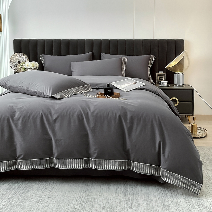 91家纺网 家纺一手货源 找家纺 拼社家纺 2026新款A类色织全棉水洗棉四件套纯棉四件套刺绣床上用品-黛妮卡系列 黛妮卡-水墨灰