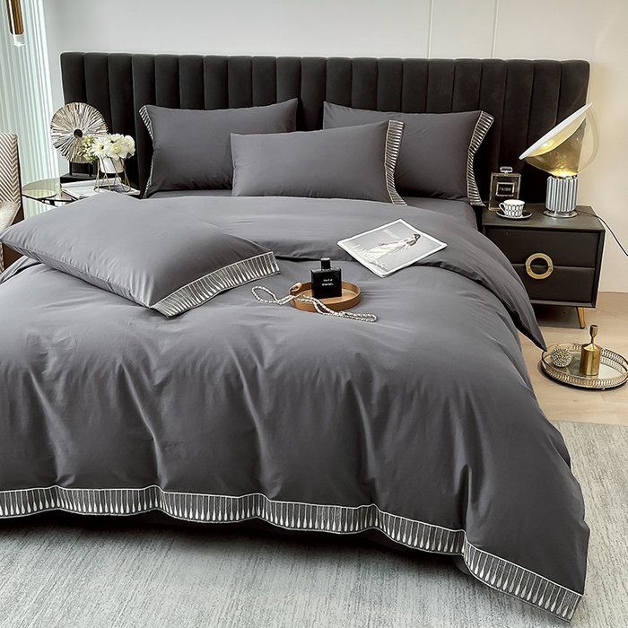 91家纺网 家纺一手货源 找家纺 拼社家纺 2026新款A类色织全棉水洗棉四件套纯棉四件套刺绣床上用品-黛妮卡系列 黛妮卡-水墨灰