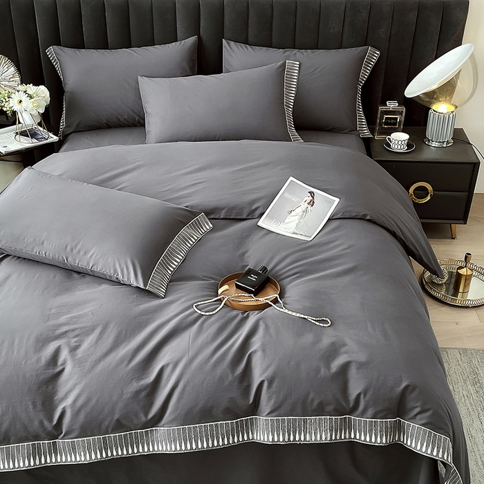 91家纺网 家纺一手货源 找家纺 拼社家纺 2026新款A类色织全棉水洗棉四件套纯棉四件套刺绣床上用品-黛妮卡系列 黛妮卡-水墨灰