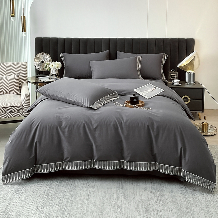 91家纺网 家纺一手货源 找家纺 拼社家纺 2026新款A类色织全棉水洗棉四件套纯棉四件套刺绣床上用品-黛妮卡系列 黛妮卡-水墨灰