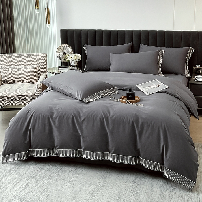 91家纺网 家纺一手货源 找家纺 拼社家纺 2026新款A类色织全棉水洗棉四件套纯棉四件套刺绣床上用品-黛妮卡系列 黛妮卡-水墨灰