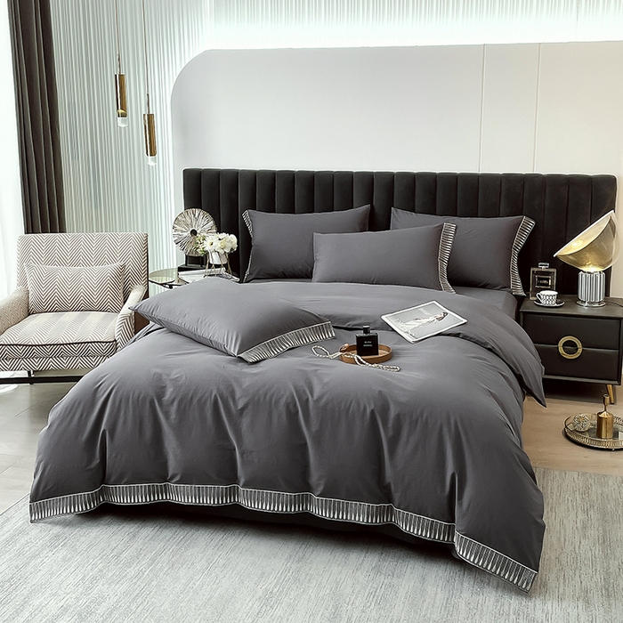 91家纺网 家纺一手货源 找家纺 拼社家纺 2026新款A类色织全棉水洗棉四件套纯棉四件套刺绣床上用品-黛妮卡系列 黛妮卡-水墨灰