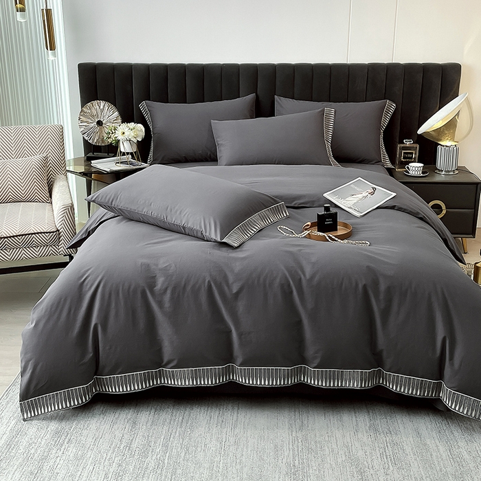 91家纺网 家纺一手货源 找家纺 拼社家纺 2026新款A类色织全棉水洗棉四件套纯棉四件套刺绣床上用品-黛妮卡系列 黛妮卡-水墨灰