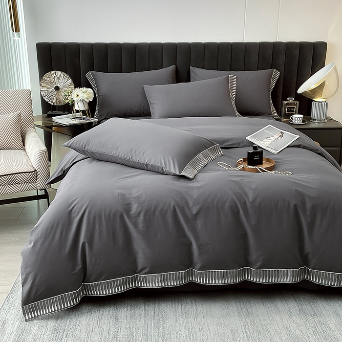 91家纺网 家纺一手货源 找家纺 拼社家纺 2026新款A类色织全棉水洗棉四件套纯棉四件套刺绣床上用品-黛妮卡系列 黛妮卡-水墨灰