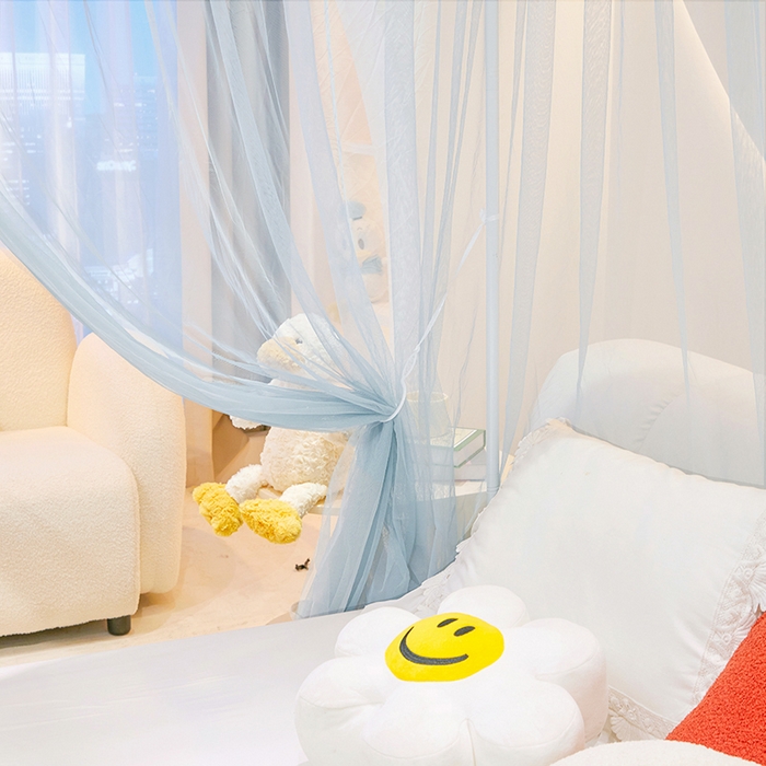 91家纺网 家纺一手货源 找家纺 青竹苑 2026新款简约落地蚊帐 落地简约-冰莓蓝 