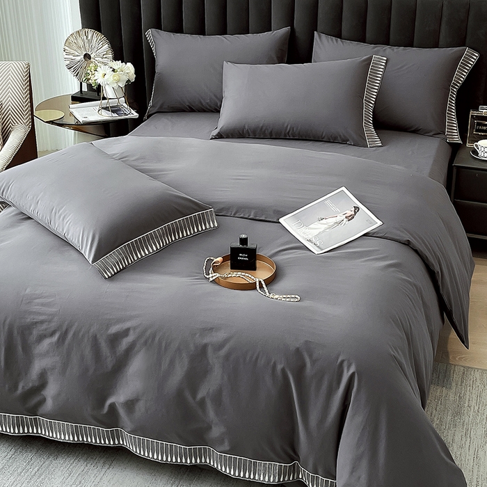 91家纺网 家纺一手货源 找家纺 拼社家纺 2026新款A类色织全棉水洗棉四件套纯棉四件套刺绣床上用品-黛妮卡系列 黛妮卡-水墨灰