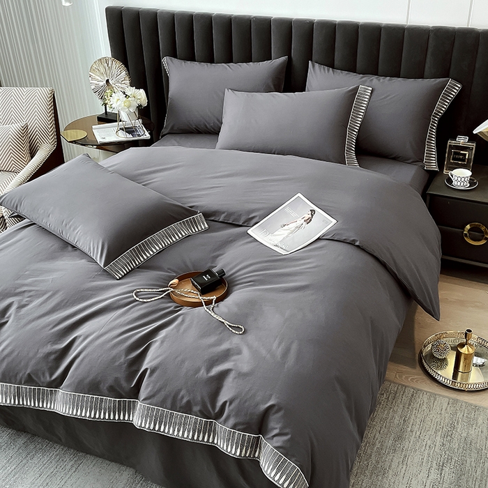 91家纺网 家纺一手货源 找家纺 拼社家纺 2026新款A类色织全棉水洗棉四件套纯棉四件套刺绣床上用品-黛妮卡系列 黛妮卡-水墨灰