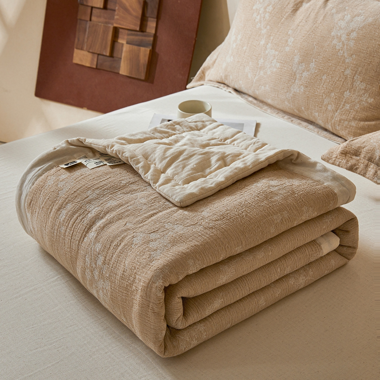 91家纺网 家纺一手货源 找家纺 熙宴家纺 2026新款色织提花棉麻脱脂棉花夏被 被子被芯 棉麻-腊梅