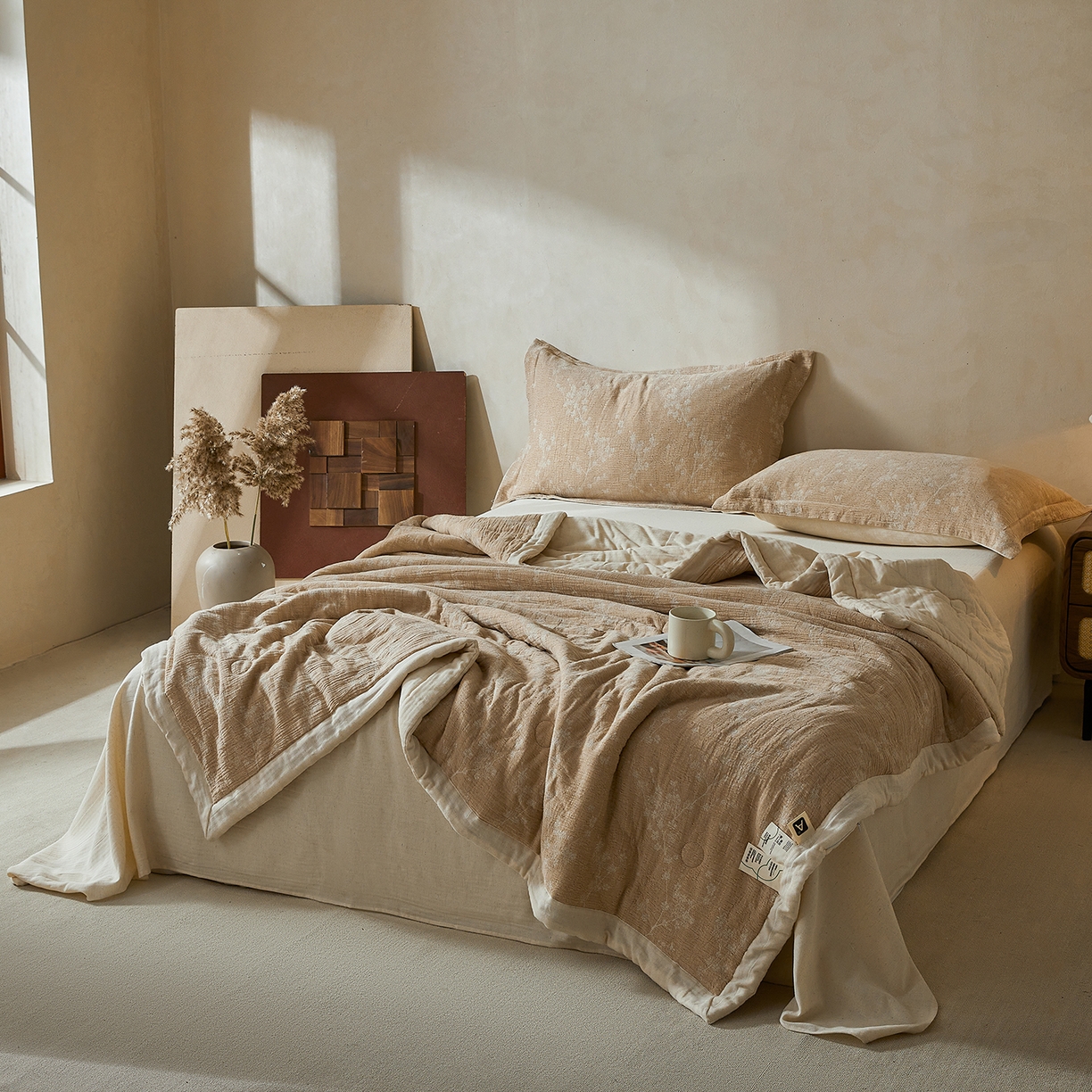 91家纺网 家纺一手货源 找家纺 熙宴家纺 2026新款色织提花棉麻脱脂棉花夏被 被子被芯 棉麻-腊梅