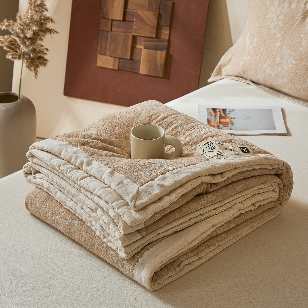 91家纺网 家纺一手货源 找家纺 熙宴家纺 2026新款色织提花棉麻脱脂棉花夏被 被子被芯 棉麻-腊梅