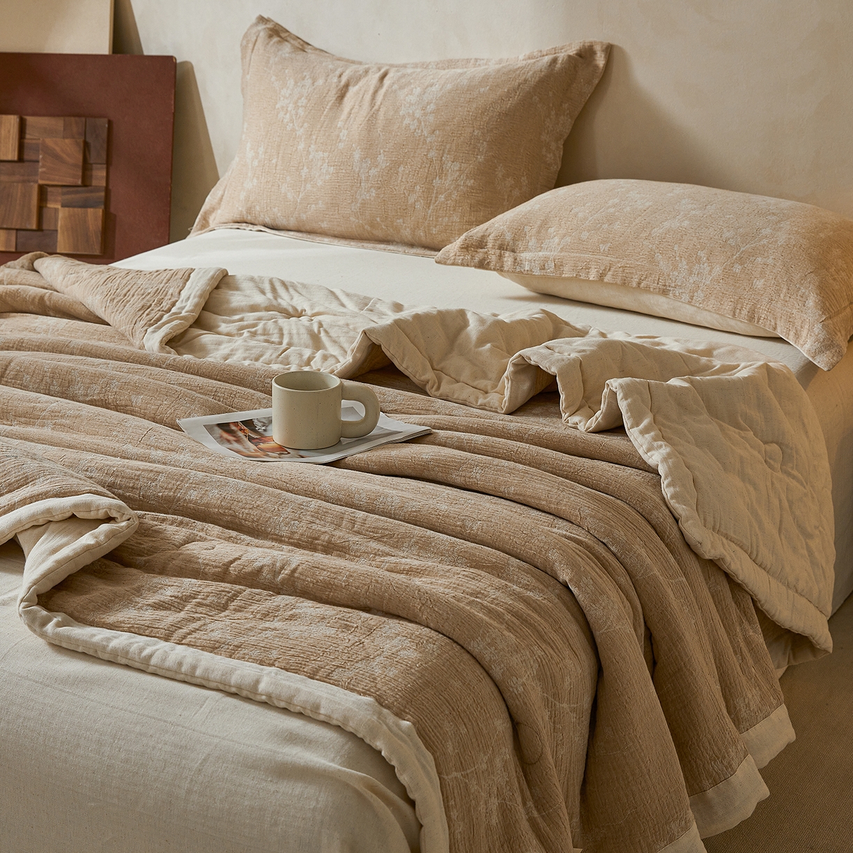 91家纺网 家纺一手货源 找家纺 熙宴家纺 2026新款色织提花棉麻脱脂棉花夏被 被子被芯 棉麻-腊梅