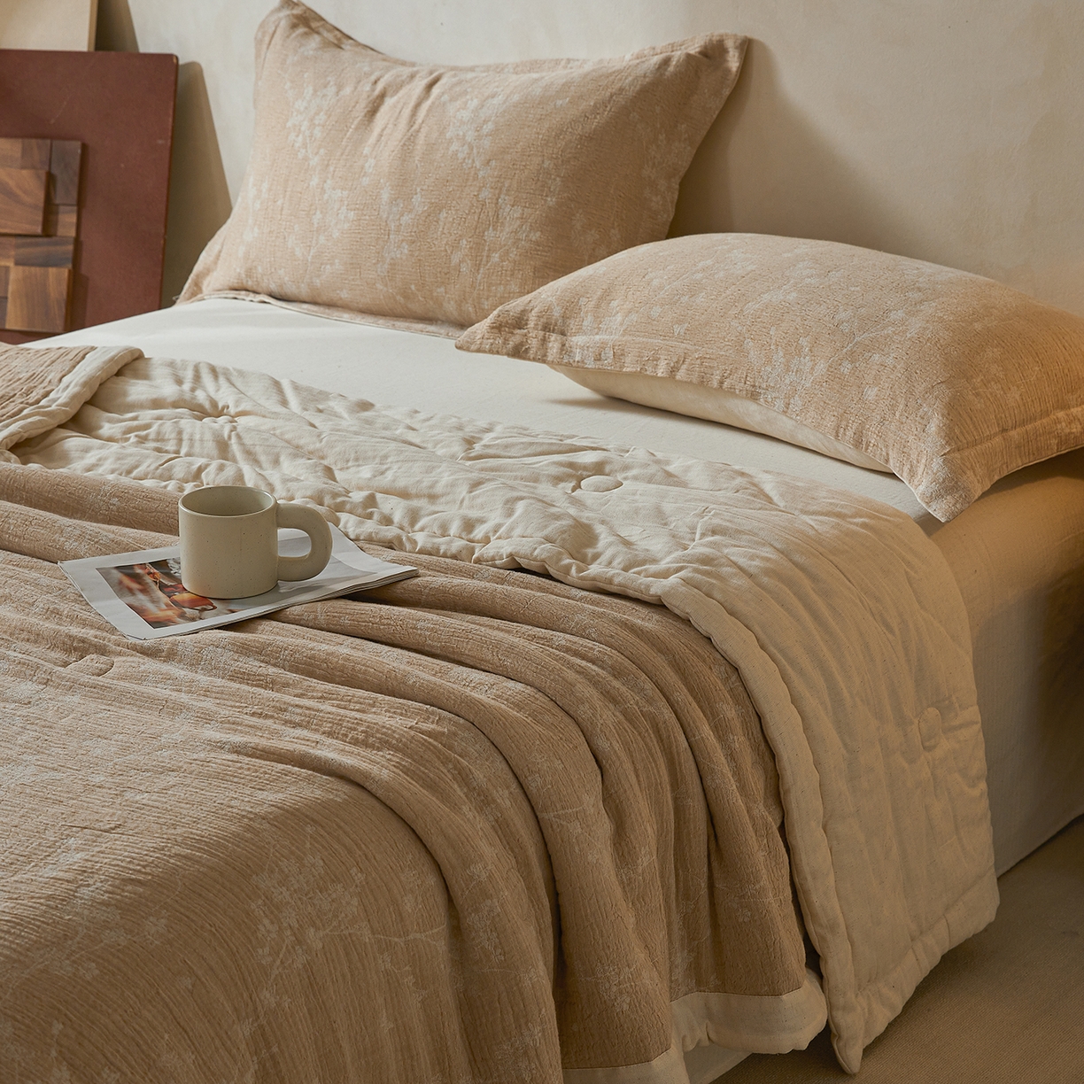 91家纺网 家纺一手货源 找家纺 熙宴家纺 2026新款色织提花棉麻脱脂棉花夏被 被子被芯 棉麻-腊梅