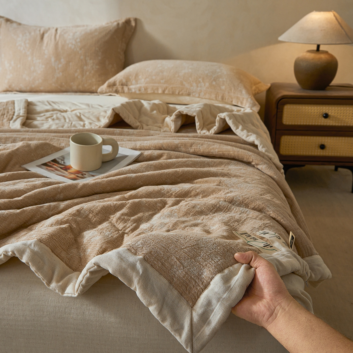 91家纺网 家纺一手货源 找家纺 熙宴家纺 2026新款色织提花棉麻脱脂棉花夏被 被子被芯 棉麻-腊梅