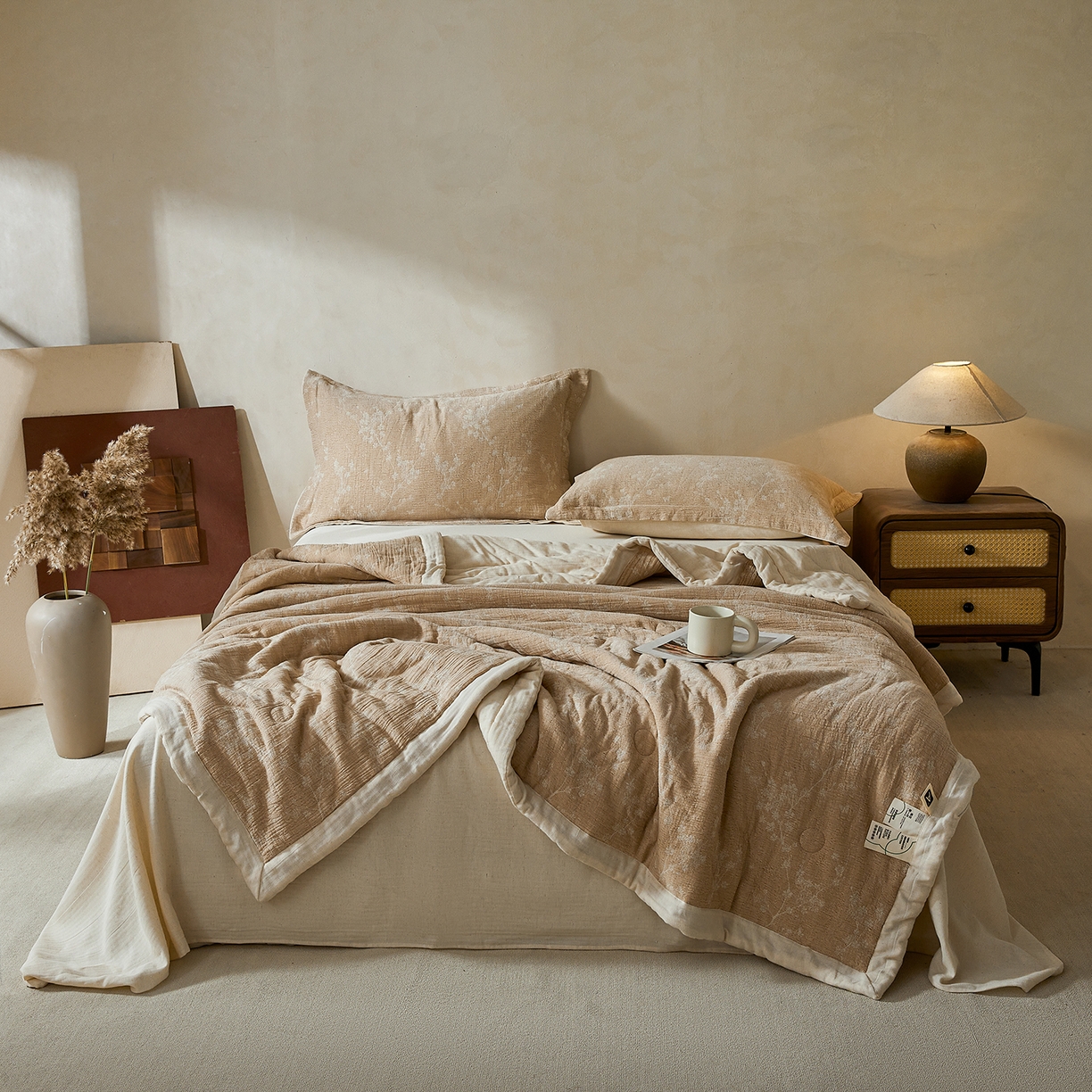 91家纺网 家纺一手货源 找家纺 熙宴家纺 2026新款色织提花棉麻脱脂棉花夏被 被子被芯 棉麻-腊梅