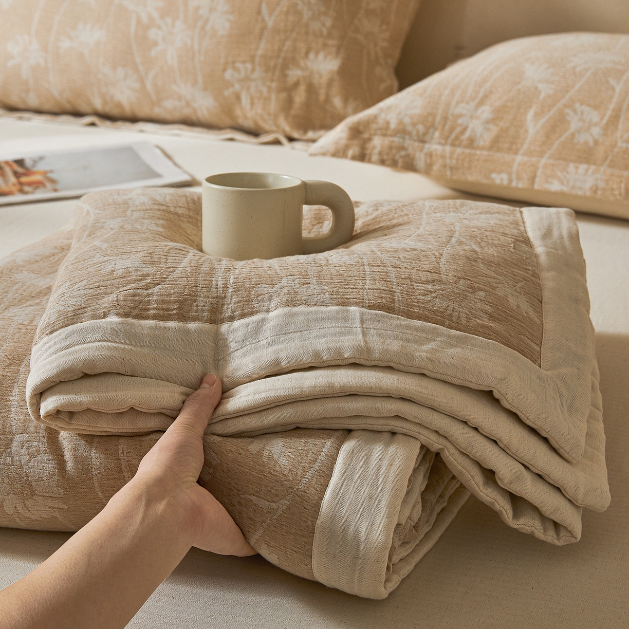 91家纺网 家纺一手货源 找家纺 熙宴家纺 2026新款色织提花棉麻脱脂棉花夏被 被子被芯 棉麻-雏菊