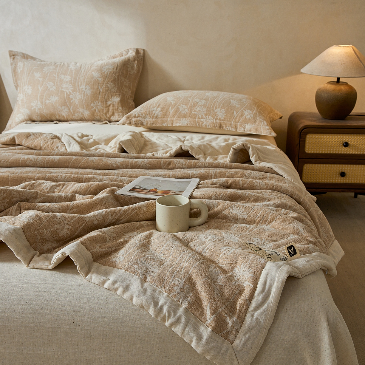 91家纺网 家纺一手货源 找家纺 熙宴家纺 2026新款色织提花棉麻脱脂棉花夏被 被子被芯 棉麻-雏菊