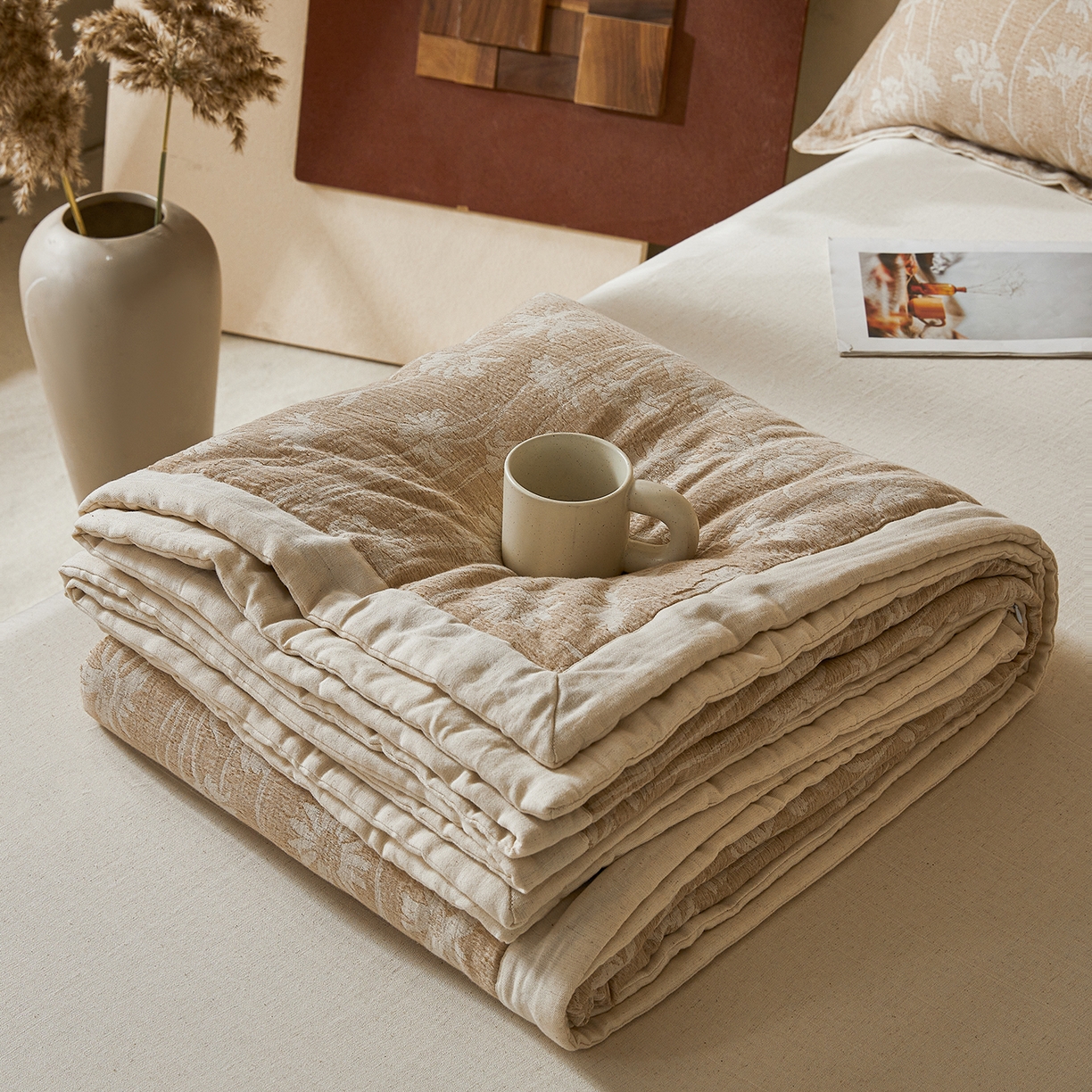 91家纺网 家纺一手货源 找家纺 熙宴家纺 2026新款色织提花棉麻脱脂棉花夏被 被子被芯 棉麻-雏菊