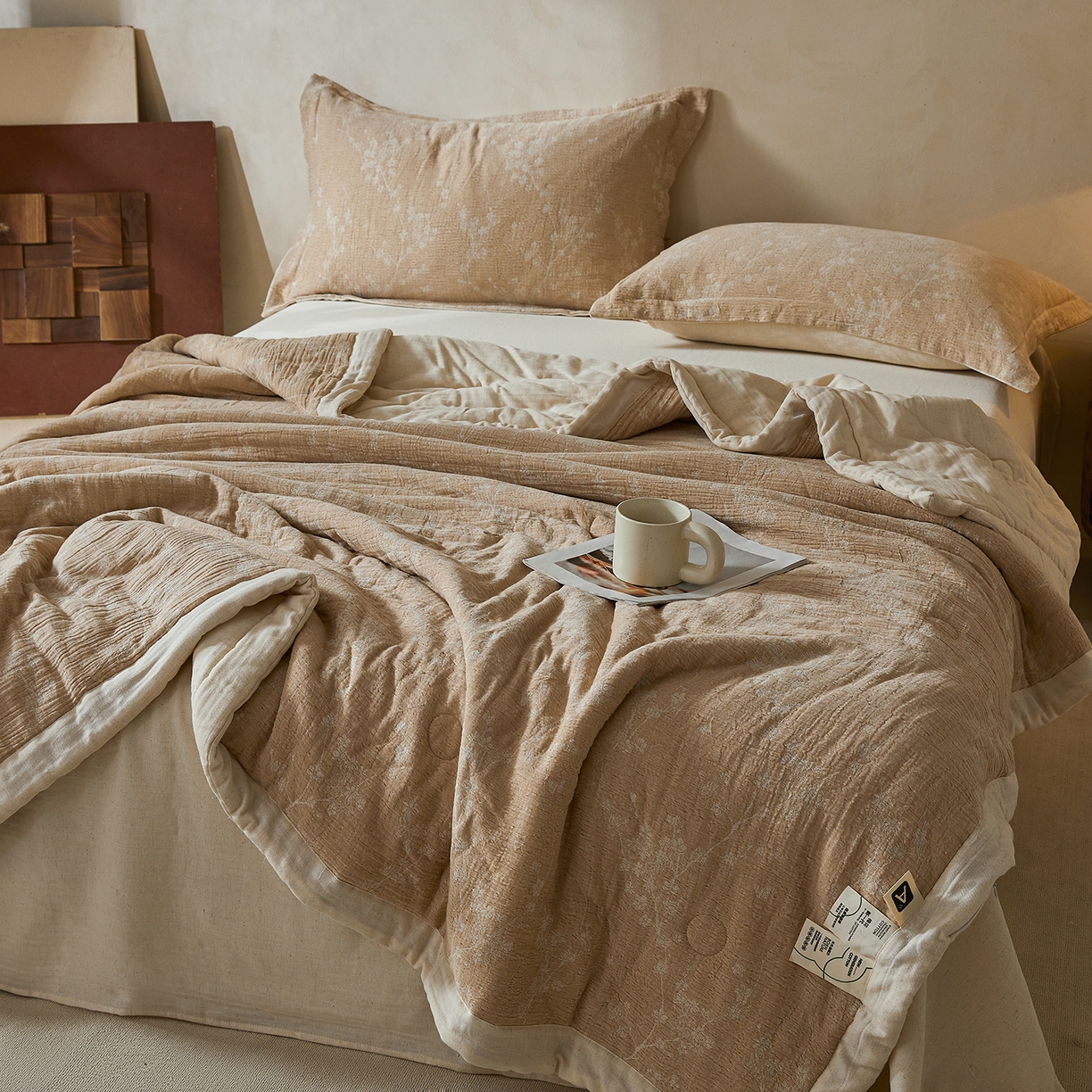 91家纺网 家纺一手货源 找家纺 熙宴家纺 2026新款色织提花棉麻脱脂棉花夏被 被子被芯 棉麻-腊梅