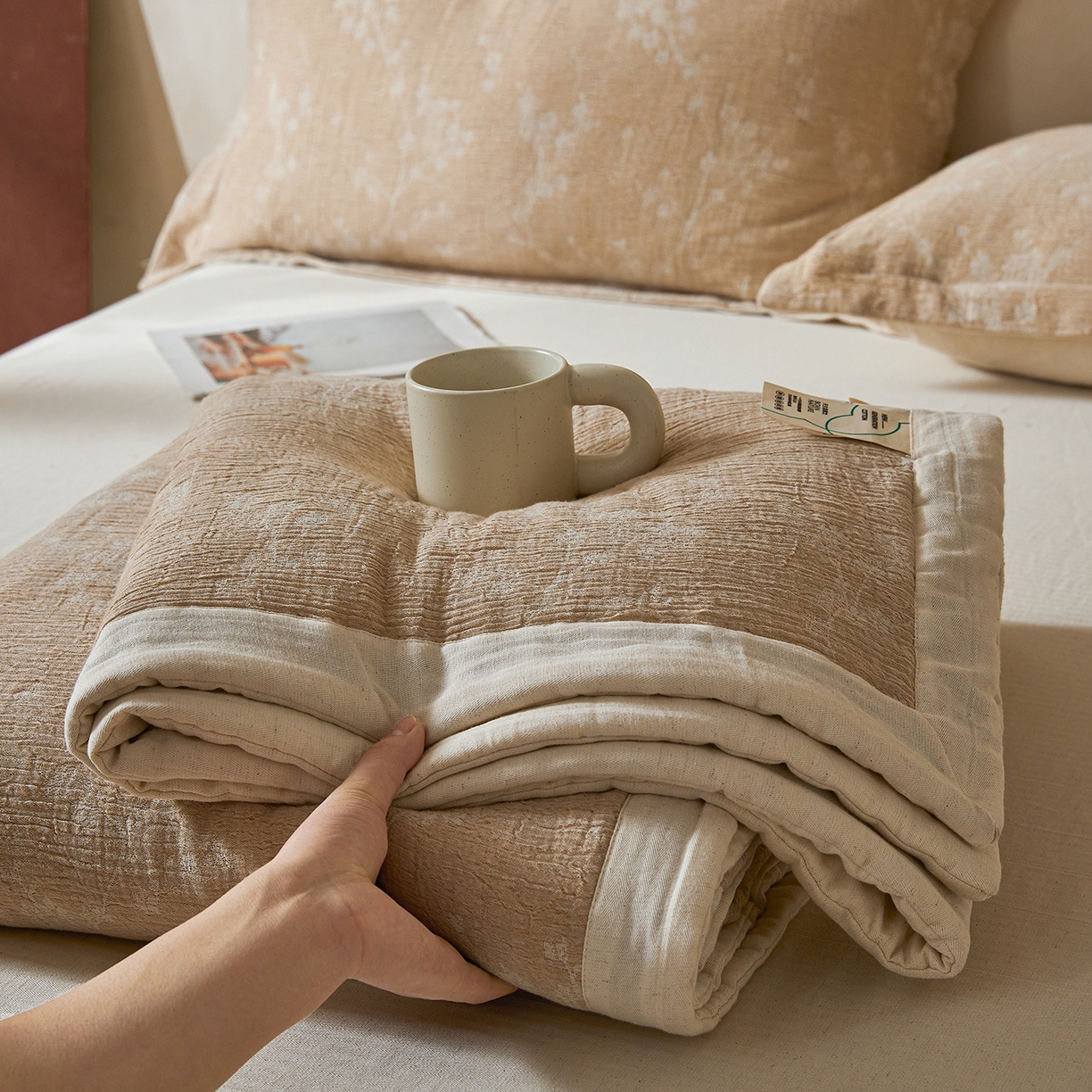 91家纺网 家纺一手货源 找家纺 熙宴家纺 2026新款色织提花棉麻脱脂棉花夏被 被子被芯 棉麻-腊梅