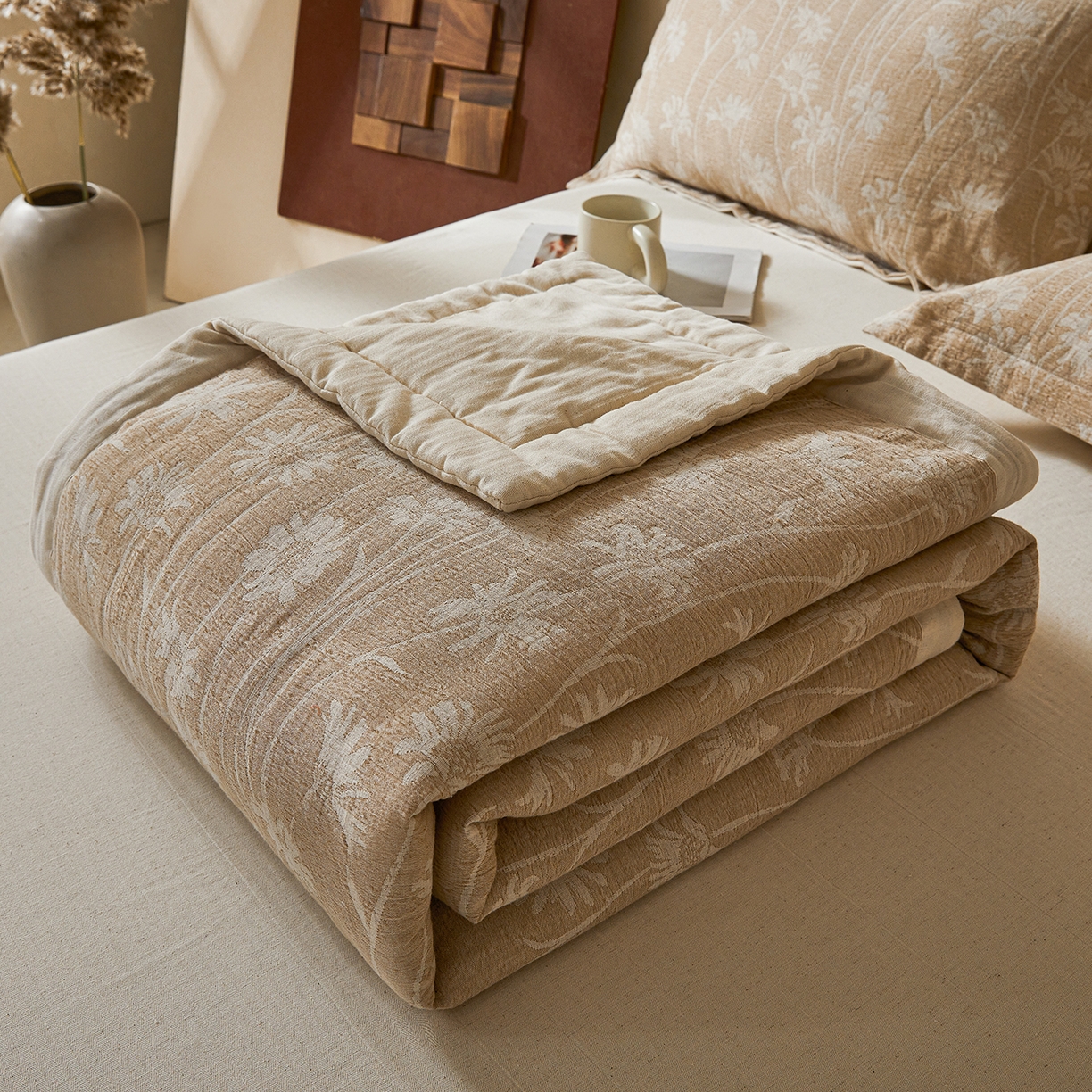 91家纺网 家纺一手货源 找家纺 熙宴家纺 2026新款色织提花棉麻脱脂棉花夏被 被子被芯 棉麻-雏菊