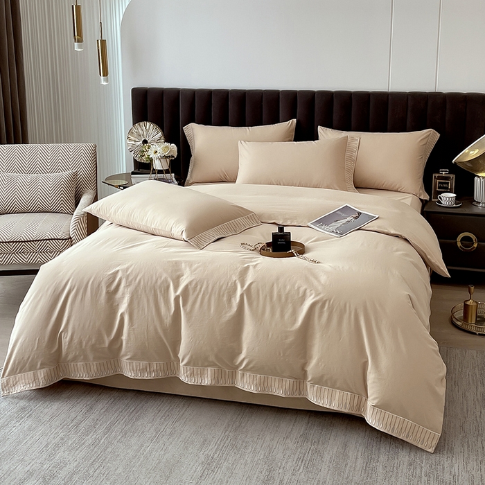 91家纺网 家纺一手货源 找家纺 拼社家纺 2026新款A类色织全棉水洗棉四件套纯棉四件套刺绣床上用品-黛妮卡系列 黛妮卡-钛金