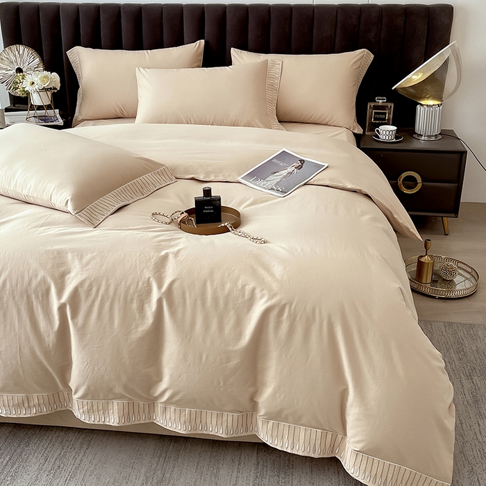 91家纺网 家纺一手货源 找家纺 拼社家纺 2026新款A类色织全棉水洗棉四件套纯棉四件套刺绣床上用品-黛妮卡系列 黛妮卡-钛金