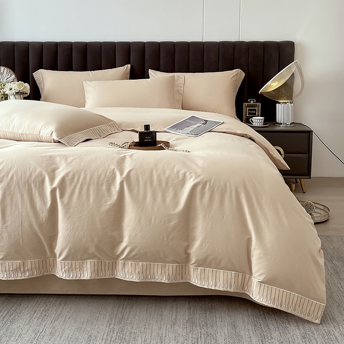 91家纺网 家纺一手货源 找家纺 拼社家纺 2026新款A类色织全棉水洗棉四件套纯棉四件套刺绣床上用品-黛妮卡系列 黛妮卡-钛金