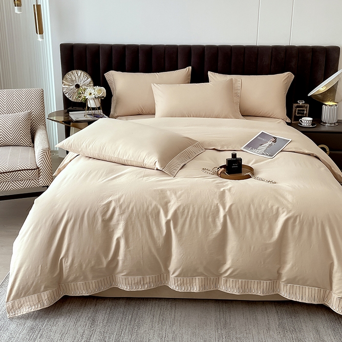 91家纺网 家纺一手货源 找家纺 拼社家纺 2026新款A类色织全棉水洗棉四件套纯棉四件套刺绣床上用品-黛妮卡系列 黛妮卡-钛金