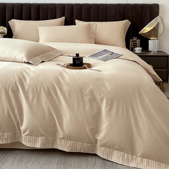 91家纺网 家纺一手货源 找家纺 拼社家纺 2026新款A类色织全棉水洗棉四件套纯棉四件套刺绣床上用品-黛妮卡系列 黛妮卡-钛金