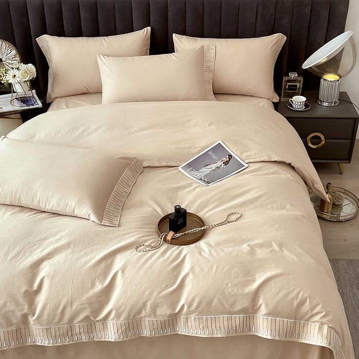 91家纺网 家纺一手货源 找家纺 拼社家纺 2026新款A类色织全棉水洗棉四件套纯棉四件套刺绣床上用品-黛妮卡系列 黛妮卡-钛金