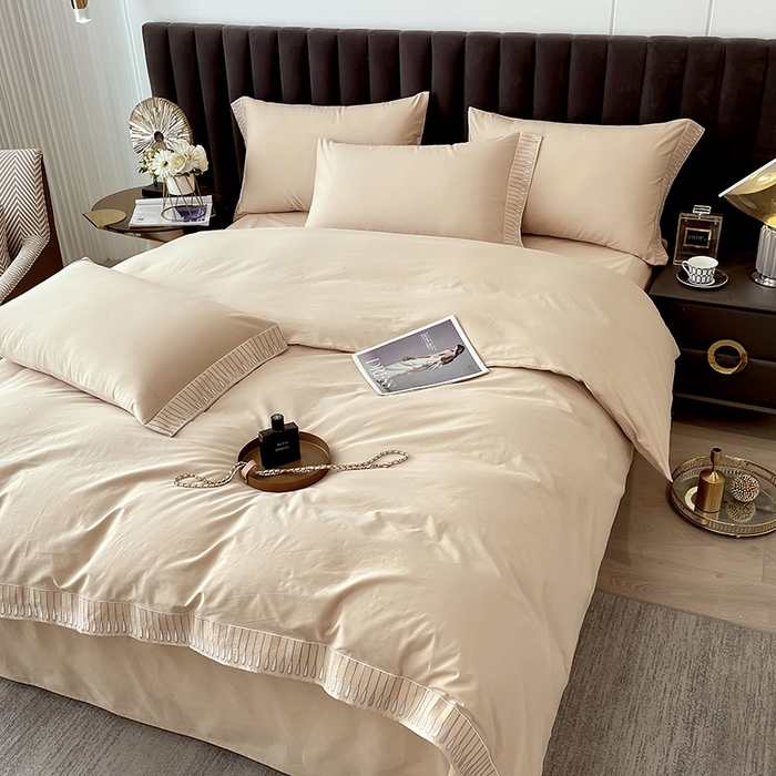 91家纺网 家纺一手货源 找家纺 拼社家纺 2026新款A类色织全棉水洗棉四件套纯棉四件套刺绣床上用品-黛妮卡系列 黛妮卡-钛金