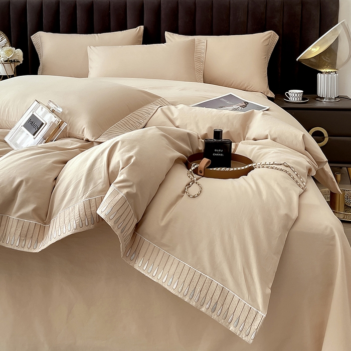 91家纺网 家纺一手货源 找家纺 拼社家纺 2026新款A类色织全棉水洗棉四件套纯棉四件套刺绣床上用品-黛妮卡系列 黛妮卡-钛金