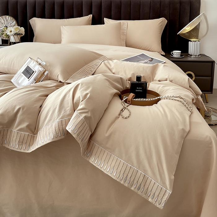 91家纺网 家纺一手货源 找家纺 拼社家纺 2026新款A类色织全棉水洗棉四件套纯棉四件套刺绣床上用品-黛妮卡系列 黛妮卡-钛金