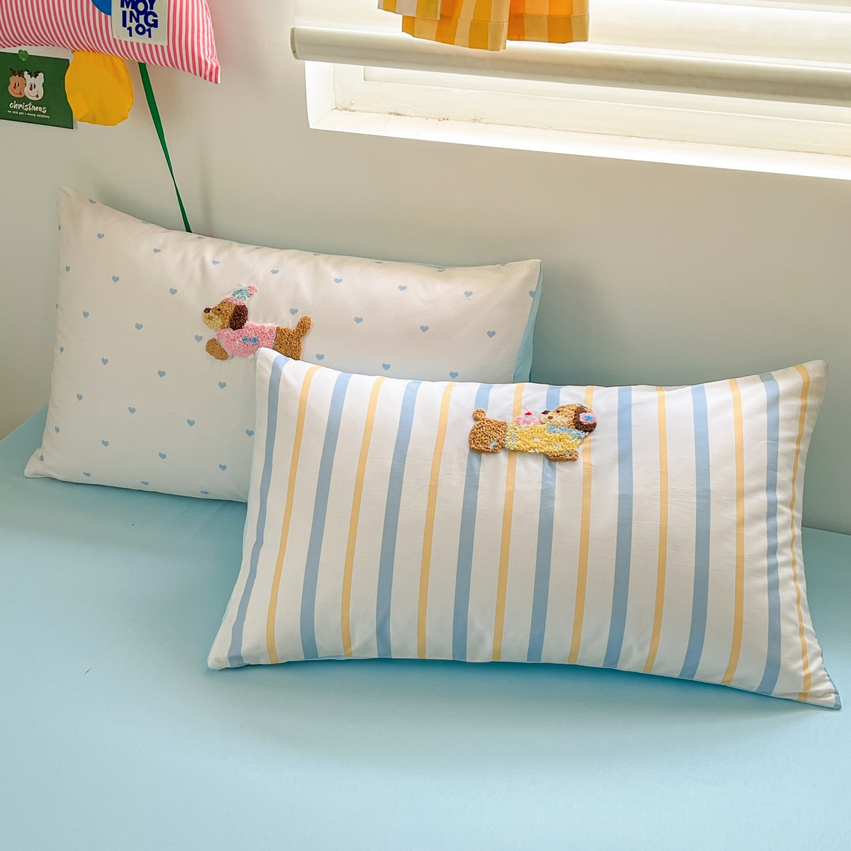 91家纺网 家纺一手货源 找家纺 丽涵家纺 2026新款全棉纯棉数码印大版定位毛巾绣四件套 休闲音乐狗