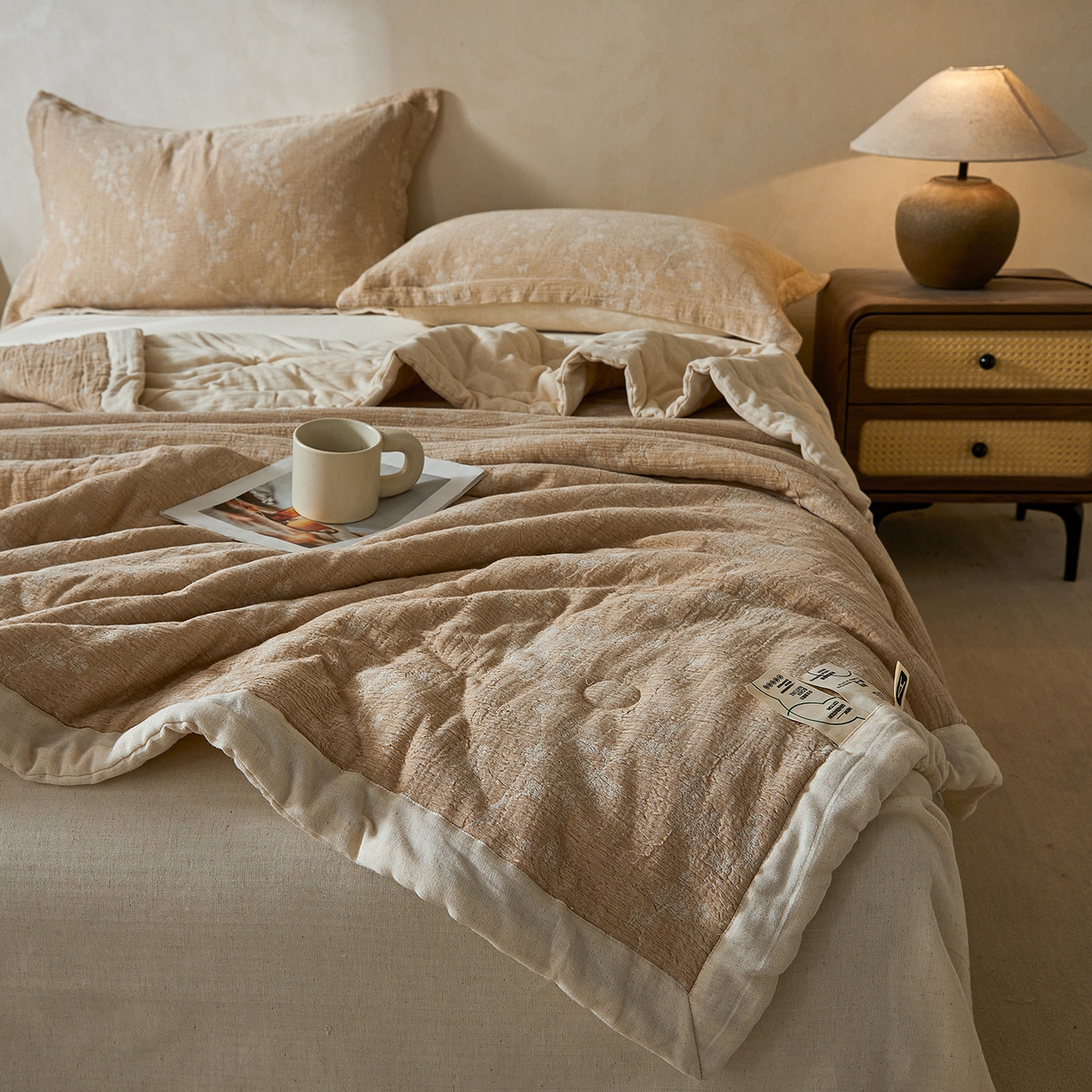 91家纺网 家纺一手货源 找家纺 熙宴家纺 2026新款色织提花棉麻脱脂棉花夏被 被子被芯 棉麻-腊梅