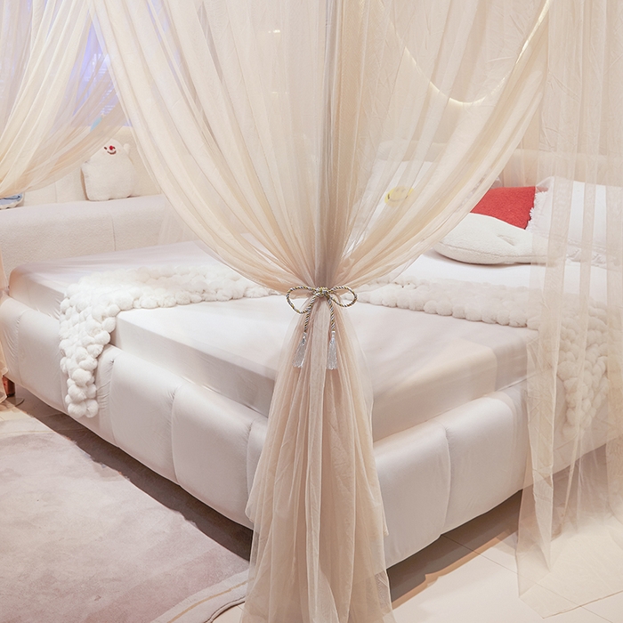 91家纺网 家纺一手货源 找家纺 青竹苑 2026新款简约落地蚊帐 落地简约-奶杏 