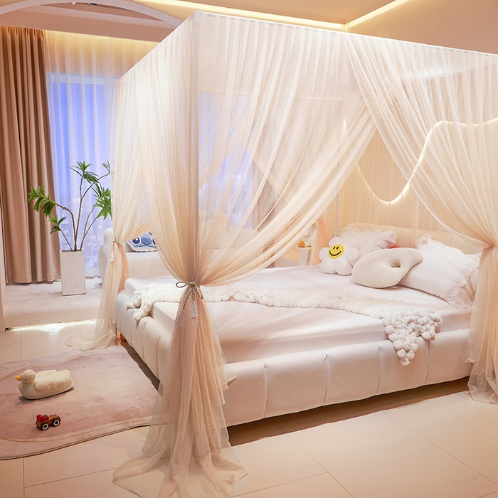 91家纺网 家纺一手货源 找家纺 青竹苑 2026新款简约落地蚊帐 落地简约-奶杏 